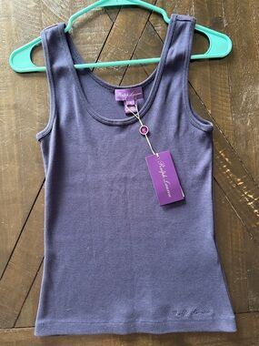 Ralph Lauren Women's Ribbed Blue Cotton Tank Top